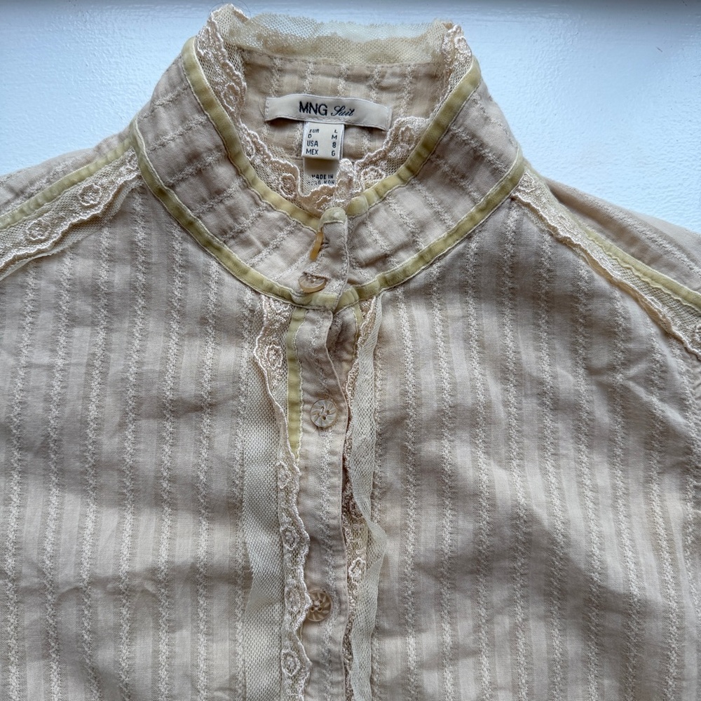 Mango Cream Lace High Neck Blouse Victorian Edwardian Cottagecore Prairie Size 8 - Picture 3 of 11